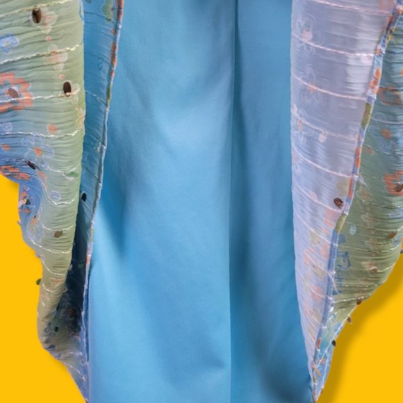 Y2k Hipnotix Blue Green Sequin Tiered Peasant Midi Fairy Skirt, 6 - Picture 6 of 7